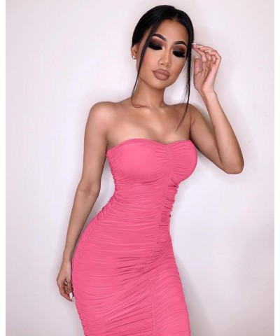 Women's Sexy Ruched Strapless Bodycon Tube Maxi Long Club Dress Rose $15.51 Dresses