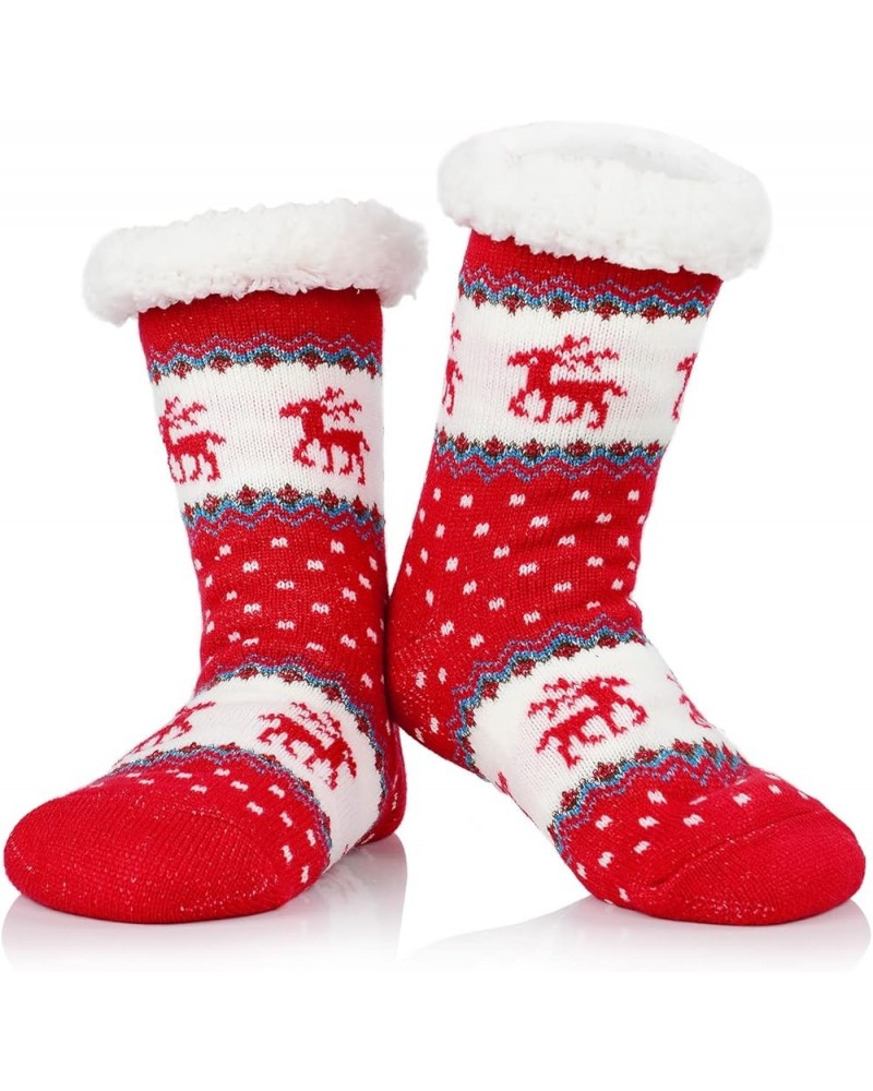 Fuzzy Socks for Women House Socks Indoor Winter Warm Furry Socks Athletic Socks for Christmas G Red Deer $7.94 Activewear