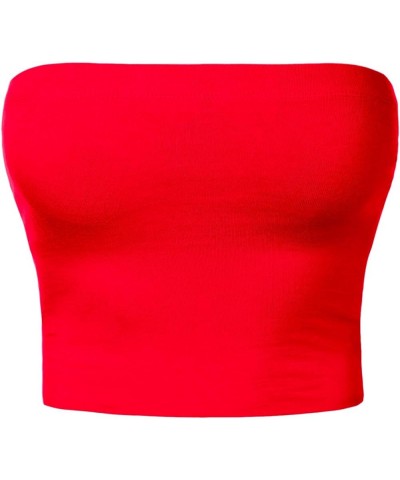 Women's Tube Crop Tops Strapless Cute Sexy Cotton Tops 863-classic Red $7.40 Tanks