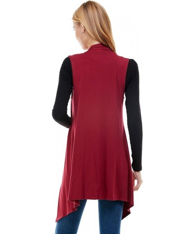 Women's Sleeveless Asymmetric Hem Open Front Cardigan Burgundy $9.24 Sweaters