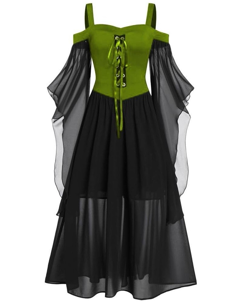 Halloween Gothic Dresses for Women Cold Shoulder Sheer Mesh Bell Sleeve Renaissance Goth Dress Retro Tiered Tulle Irish Dress...