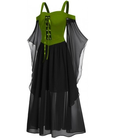 Halloween Gothic Dresses for Women Cold Shoulder Sheer Mesh Bell Sleeve Renaissance Goth Dress Retro Tiered Tulle Irish Dress...