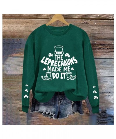 2024 St Patricks Day Sweatshirt for Women Long Sleeve Irish Shamrock Print Pullover Trendy Cute Graphic Sweatshirt Top Army G...