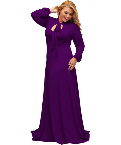 Women's Vintage Long Sleeve Plus Size Evening Party Maxi Dress Gown Purple $29.57 Dresses