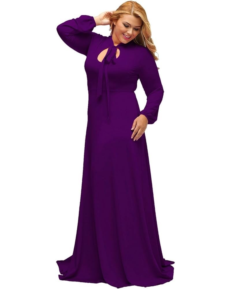 Women's Vintage Long Sleeve Plus Size Evening Party Maxi Dress Gown Purple $29.57 Dresses