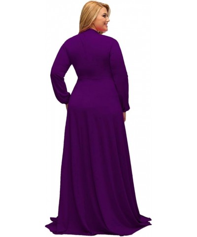 Women's Vintage Long Sleeve Plus Size Evening Party Maxi Dress Gown Purple $29.57 Dresses