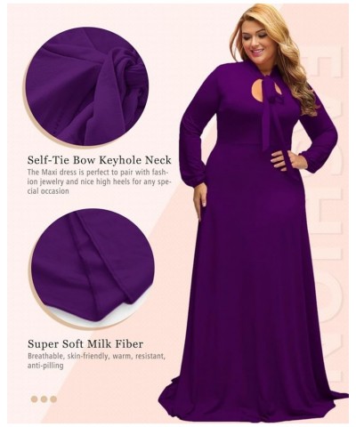 Women's Vintage Long Sleeve Plus Size Evening Party Maxi Dress Gown Purple $29.57 Dresses