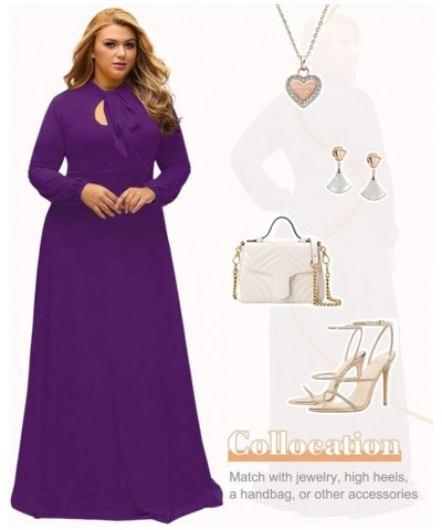 Women's Vintage Long Sleeve Plus Size Evening Party Maxi Dress Gown Purple $29.57 Dresses