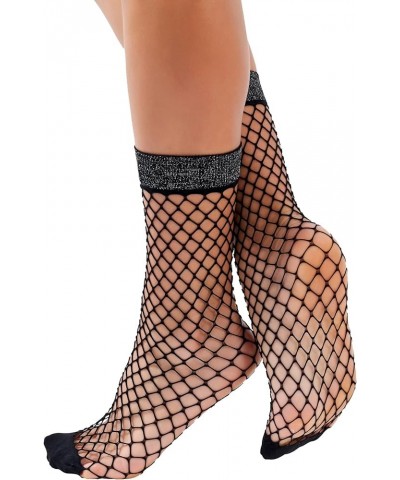 Women's European Black Ankle Fashion Socks in Patterned Fishnet and Vintage Sheer Lace - 20 Denier - Made in Europe Black Fis...