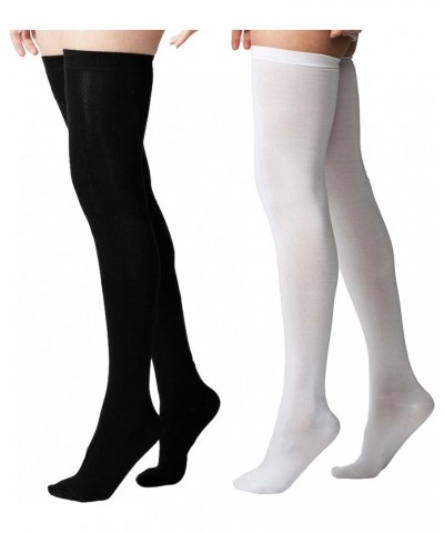 Cotton Extra-Long Thigh High | Lightweight Socks for Women (Small: Shoe Size 6-9) 2-pack Black & White $11.01 Socks