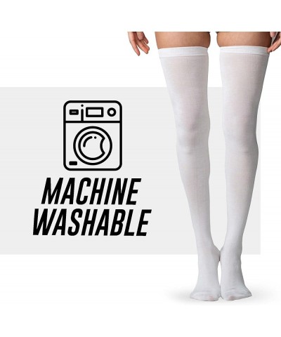 Cotton Extra-Long Thigh High | Lightweight Socks for Women (Small: Shoe Size 6-9) 2-pack Black & White $11.01 Socks