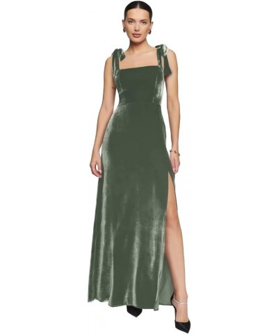 Velvet Bridesmaid Dress for Women Wedding Spaghetti Straps Split Formal Evening Party Gown Floor Length 2024 Sage Green $26.8...