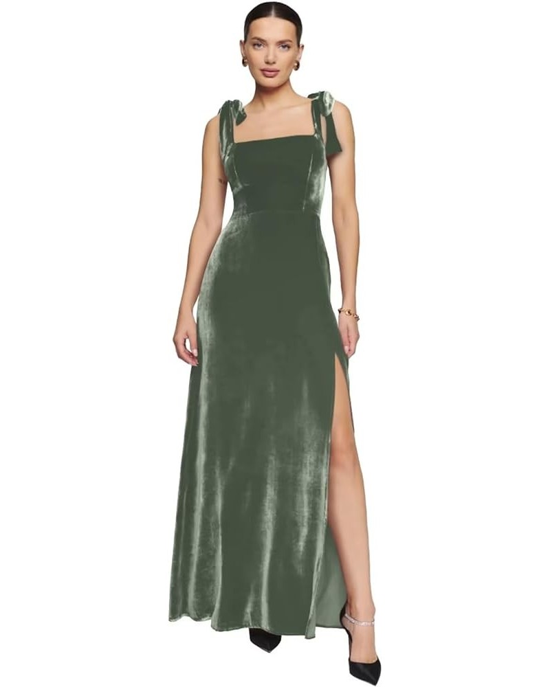 Velvet Bridesmaid Dress for Women Wedding Spaghetti Straps Split Formal Evening Party Gown Floor Length 2024 Sage Green $26.8...