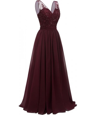 V Neck Chiffon Bridesmaid Dresses for Women Lace Appliques Prom Dresses Formal Party Gown Burgundy $34.40 Dresses