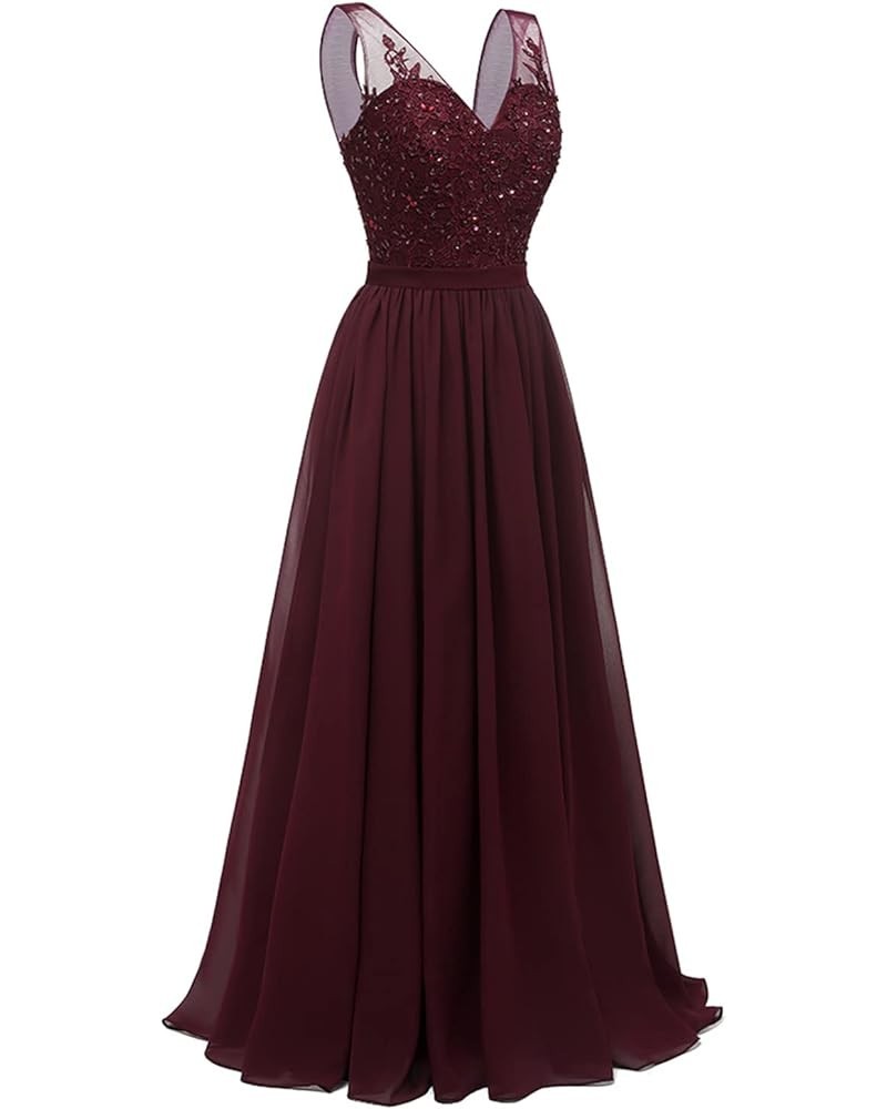 V Neck Chiffon Bridesmaid Dresses for Women Lace Appliques Prom Dresses Formal Party Gown Burgundy $34.40 Dresses