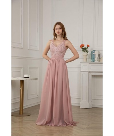 V Neck Chiffon Bridesmaid Dresses for Women Lace Appliques Prom Dresses Formal Party Gown Burgundy $34.40 Dresses