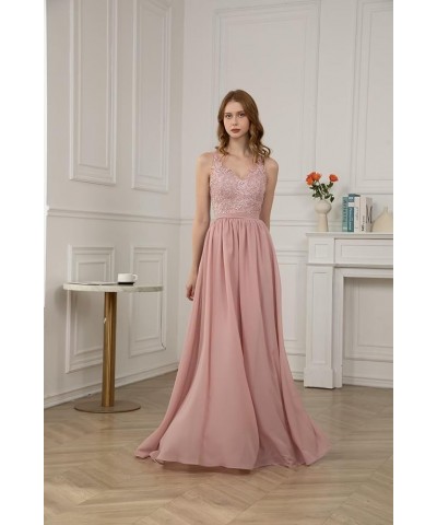 V Neck Chiffon Bridesmaid Dresses for Women Lace Appliques Prom Dresses Formal Party Gown Burgundy $34.40 Dresses