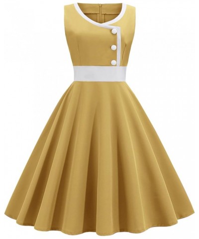 Women's Faux Wrap V Neck Button 1940s Vintage Dress Polyester Yellow $7.50 Dresses