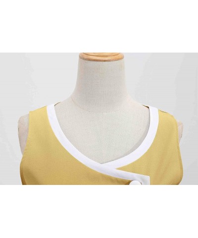 Women's Faux Wrap V Neck Button 1940s Vintage Dress Polyester Yellow $7.50 Dresses