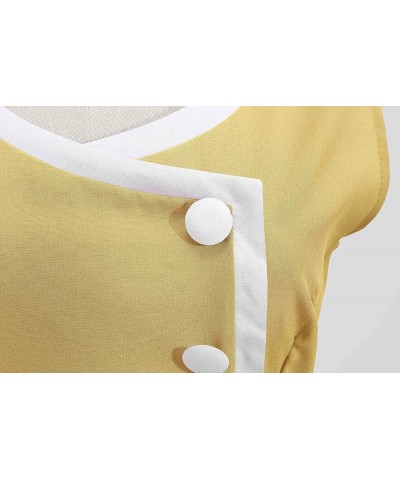 Women's Faux Wrap V Neck Button 1940s Vintage Dress Polyester Yellow $7.50 Dresses