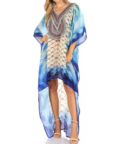 Laisson Flowy Hi Low Caftan Rhinestone Boxy V Neck Dress Top Cover/Up Scb60-blue $35.39 Swimsuits