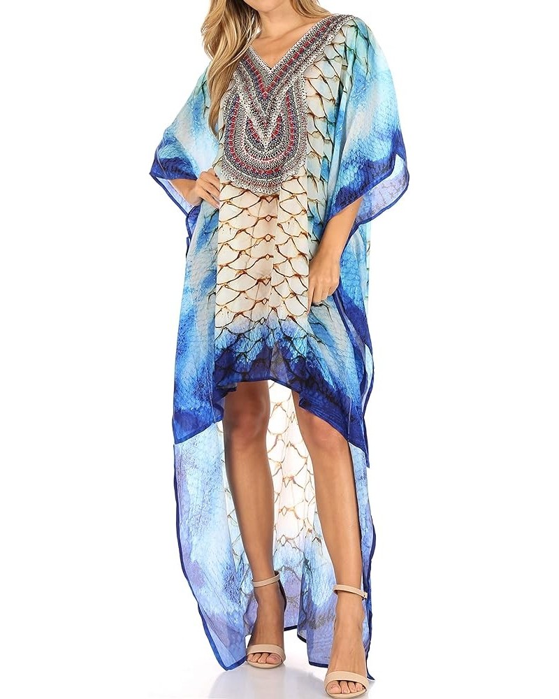 Laisson Flowy Hi Low Caftan Rhinestone Boxy V Neck Dress Top Cover/Up Scb60-blue $35.39 Swimsuits