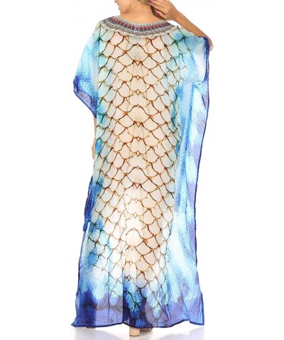 Laisson Flowy Hi Low Caftan Rhinestone Boxy V Neck Dress Top Cover/Up Scb60-blue $35.39 Swimsuits