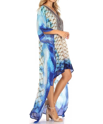 Laisson Flowy Hi Low Caftan Rhinestone Boxy V Neck Dress Top Cover/Up Scb60-blue $35.39 Swimsuits