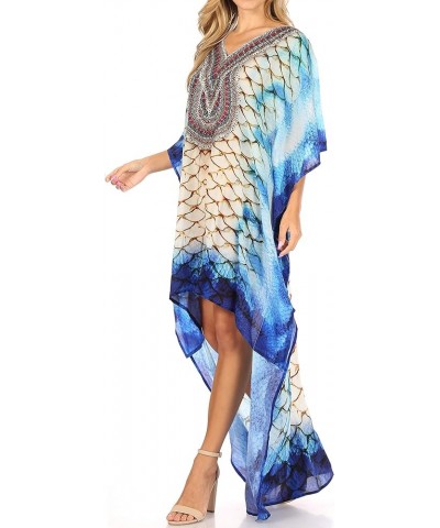 Laisson Flowy Hi Low Caftan Rhinestone Boxy V Neck Dress Top Cover/Up Scb60-blue $35.39 Swimsuits