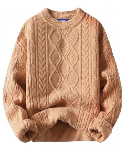Cable Knit Sweater Women Vintage Chunky Cream Sweater Men Woven Crewneck Knitted Pullover White 010-khaki $34.79 Sweaters
