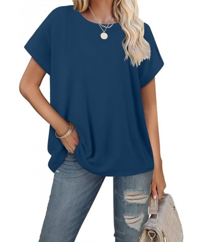 Womens Tops Oversized T Shirts Rolled Short Sleeve Blouse 2024 Loose Summer Spring Fashion Clothes Basic Casual Tee Blue $14....