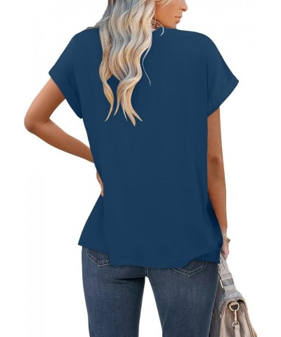 Womens Tops Oversized T Shirts Rolled Short Sleeve Blouse 2024 Loose Summer Spring Fashion Clothes Basic Casual Tee Blue $14....