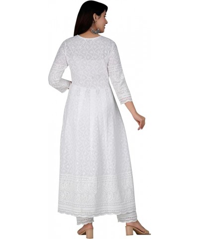 Chikankari Cotton Indian Kurti for Women Summer Dress Kurta Pant with Dupatta Set Pakistani Long Kurta-Small… White Anarkali ...