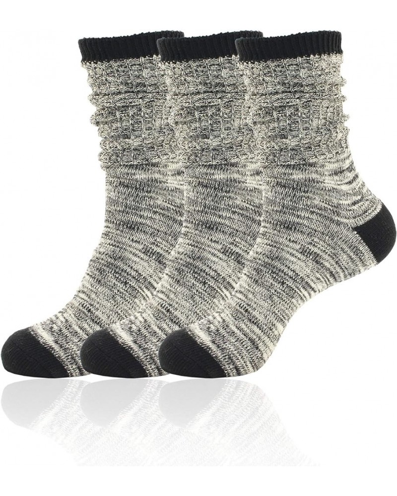 Soft Warm Crew Boot Slouch Socks for Women, Ladies and Girls, Vintage Cabin Tube Socks 3 Prs Black & White $11.19 Activewear