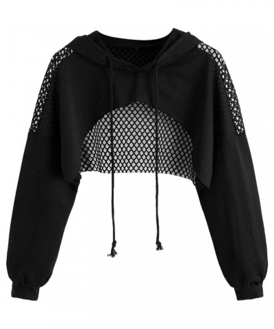 Women's Casual Solid Cut Out Front Long Sleeve Pullover Crop Top Sweatshirt Solid Black $12.60 Hoodies & Sweatshirts