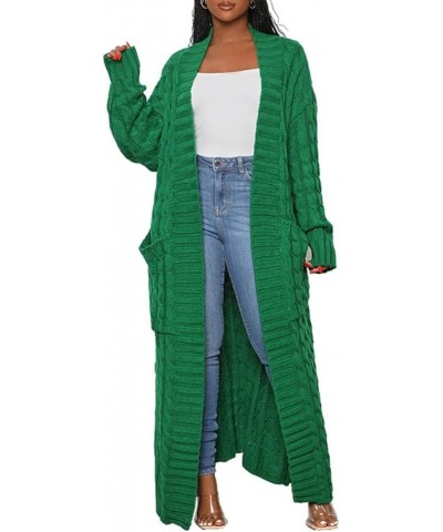 Women's Long Open Front Drape Leopard Maxi Long Sleeve Cardigan Sweater with Pockets Green(long) $21.31 Sweaters