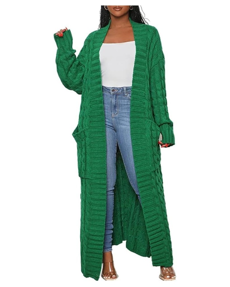 Women's Long Open Front Drape Leopard Maxi Long Sleeve Cardigan Sweater with Pockets Green(long) $21.31 Sweaters