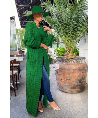 Women's Long Open Front Drape Leopard Maxi Long Sleeve Cardigan Sweater with Pockets Green(long) $21.31 Sweaters