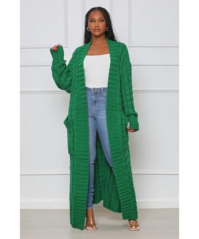 Women's Long Open Front Drape Leopard Maxi Long Sleeve Cardigan Sweater with Pockets Green(long) $21.31 Sweaters