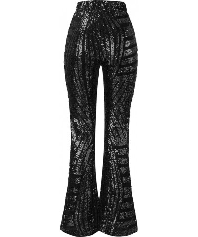 Sequin Pants Women Straight Leg High Waisted Sparkle Sequin Pants Loose Shiny Party Clubwear Bling Glitter Trousers Z2-black ...