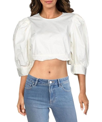 Womens Drawstring Hem Puff Sleeve Crop Top Ivory XS $4.86 Blouses