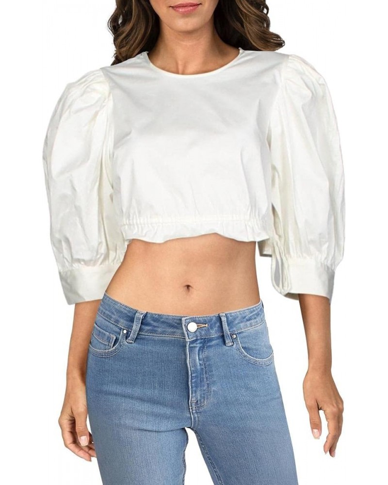 Womens Drawstring Hem Puff Sleeve Crop Top Ivory XS $4.86 Blouses