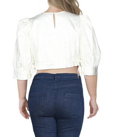 Womens Drawstring Hem Puff Sleeve Crop Top Ivory XS $4.86 Blouses