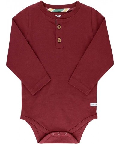 RUGGEDBUTTS® Baby/Toddler Boys Henley Raglan Long Sleeve Baseball Tee Bodysuit Knit One-Piece Rosewood $14.79 Bodysuits