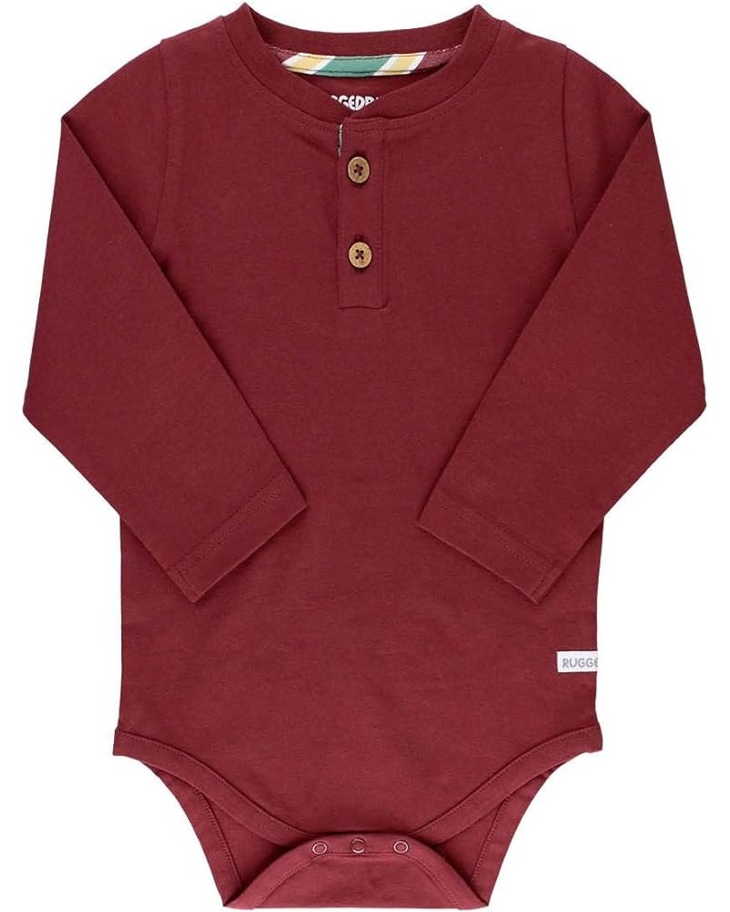 RUGGEDBUTTS® Baby/Toddler Boys Henley Raglan Long Sleeve Baseball Tee Bodysuit Knit One-Piece Rosewood $14.79 Bodysuits