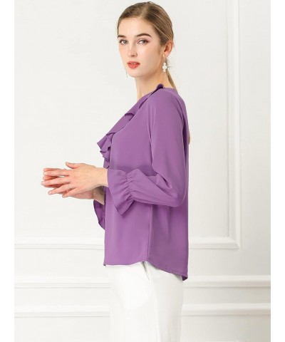 Women's Ruffle Blouse for Business Work Elegant V Neck Long Sleeve Casual Dressy Top Purple $17.33 Blouses