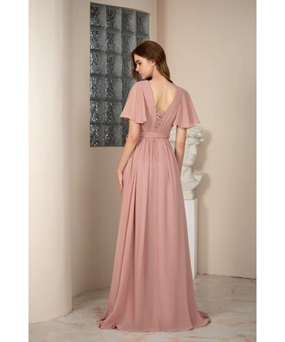 V Neck Bridesmaid Dresses for Wedding with Sleeves Ruffle High Low Chiffon Mother of The Bride Dresses Champagne $21.50 Dresses