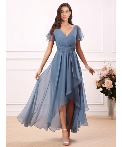 V Neck Bridesmaid Dresses for Wedding with Sleeves Ruffle High Low Chiffon Mother of The Bride Dresses Champagne $21.50 Dresses