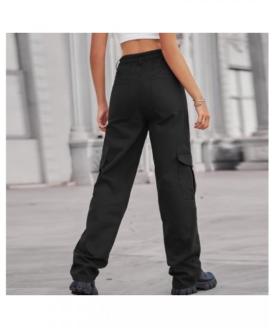 Women Cargo Pants Elastic High Waist Casual Jean Pants Multi Pockets Straight Leg Denim Trouser Black $18.54 Jeans