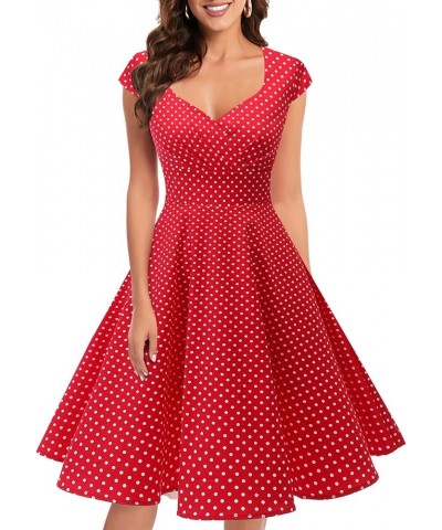 Women Short 1950s Retro Vintage Cocktail Party Swing Dresses Red Small White Dot $18.89 Dresses